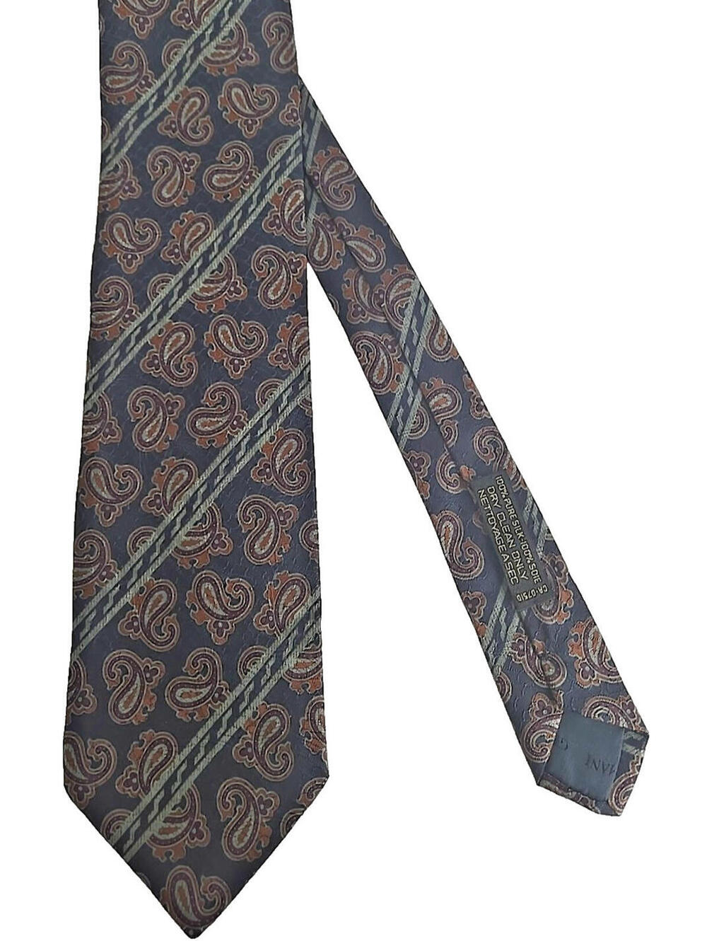 Giorgio Armani Cravatte Silk Neck Tie Gold Blue Paisley Stripe Made in Italy